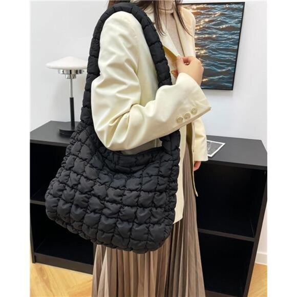 Puffer Quilted Shoulder Bag for Women Puffy Bubble Tote Bag Lightweight - Picture 2 of 7